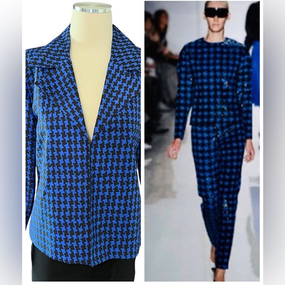 Peck & Peck |100% SILK Royal Blue/Black Houndstooth Jacket 8P - Picture 3 of 8
